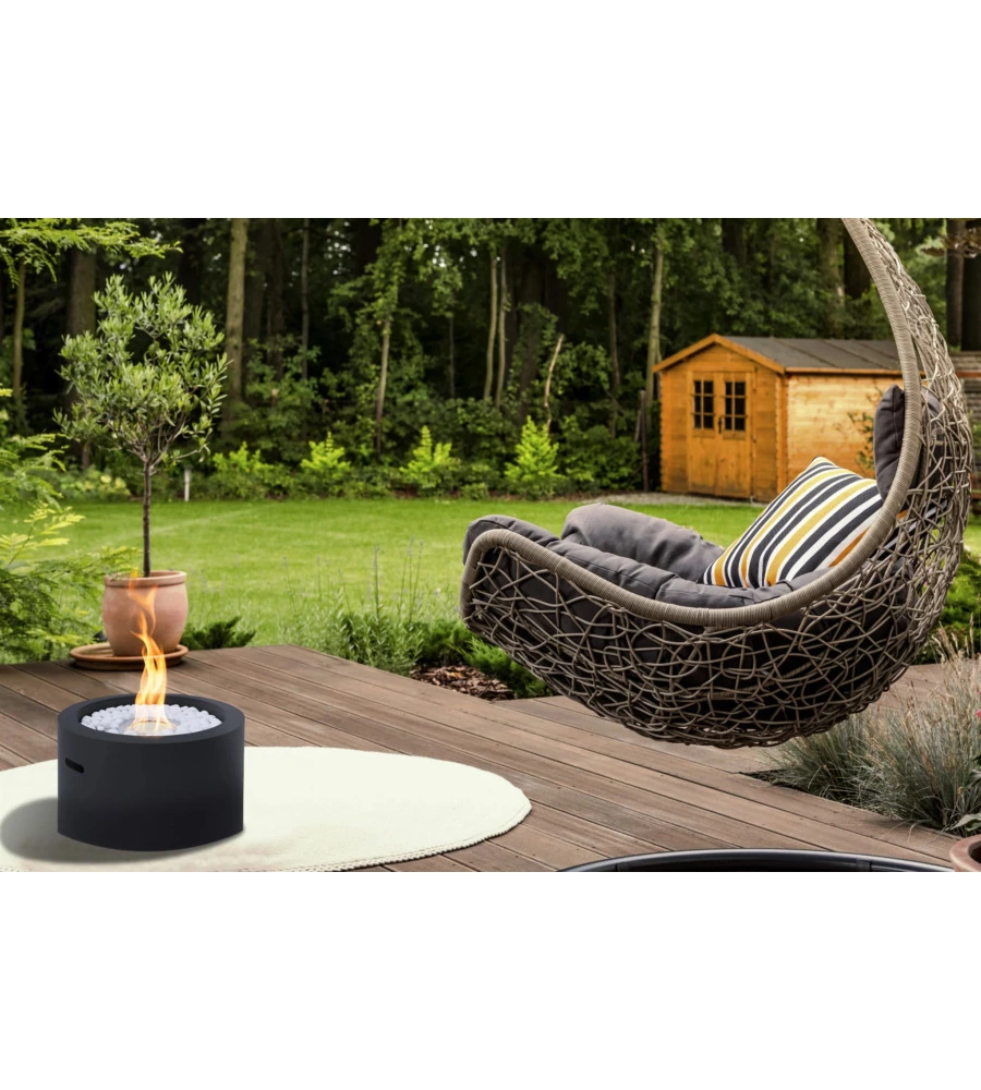 CAMINO BIOETANOLO DA TERRA TONDO PER INTERNO ESTERNO DIVINA FIRE "RODI" IN ACCIAIO NERO Ø47,5X32 CM