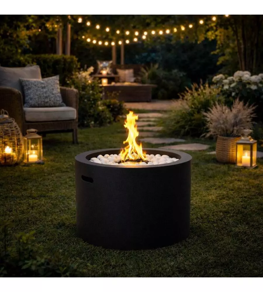 CAMINO BIOETANOLO DA TERRA TONDO PER INTERNO ESTERNO DIVINA FIRE "RODI" IN ACCIAIO NERO Ø47,5X32 CM