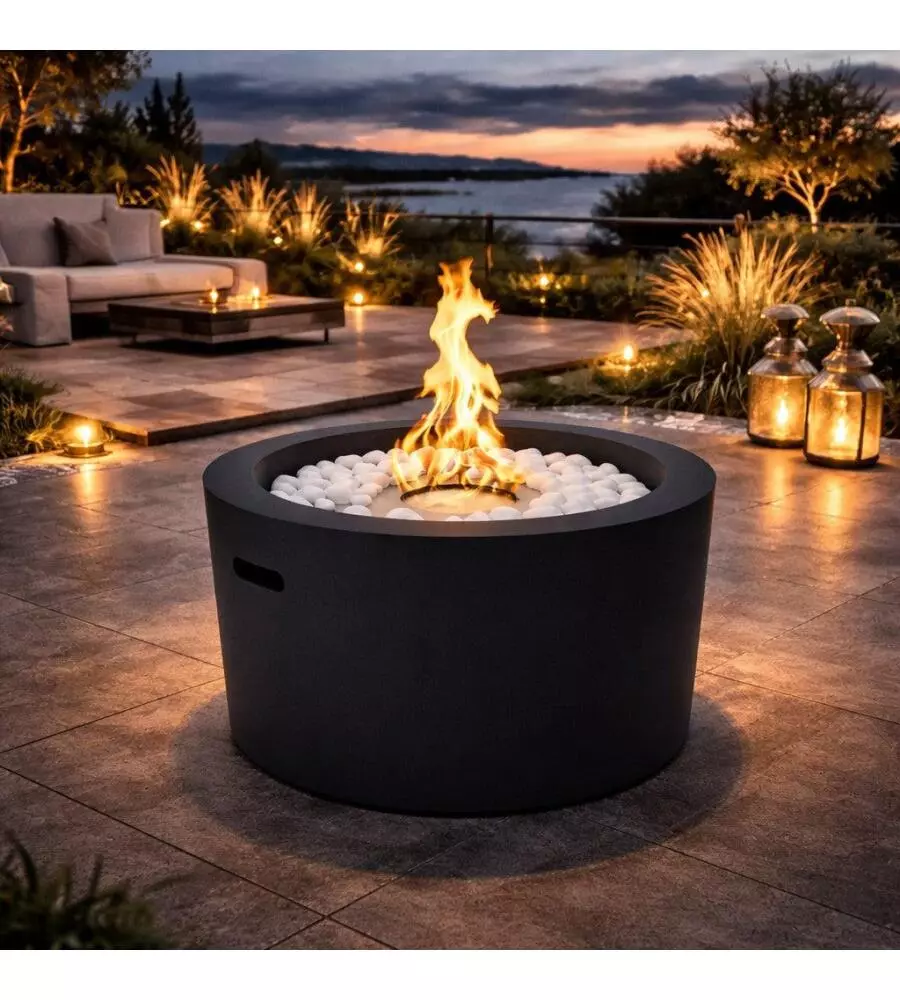 CAMINO BIOETANOLO DA TERRA TONDO PER INTERNO ESTERNO DIVINA FIRE "RODI" IN ACCIAIO NERO Ø47,5X32 CM