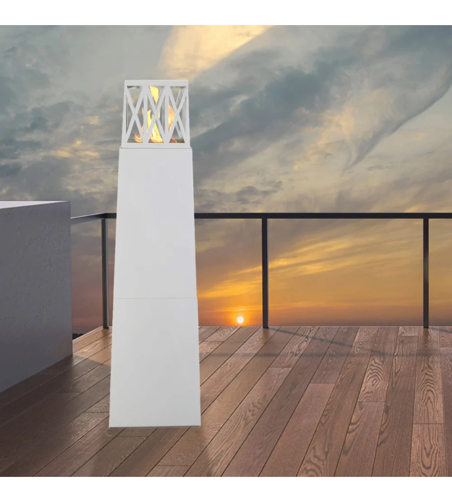 CAMINO BIOETANOLO DA TERRA PER ESTERNO DIVINA FIRE "VULCANO" IN ACCIAIO BIANCO 40X40X145 CM