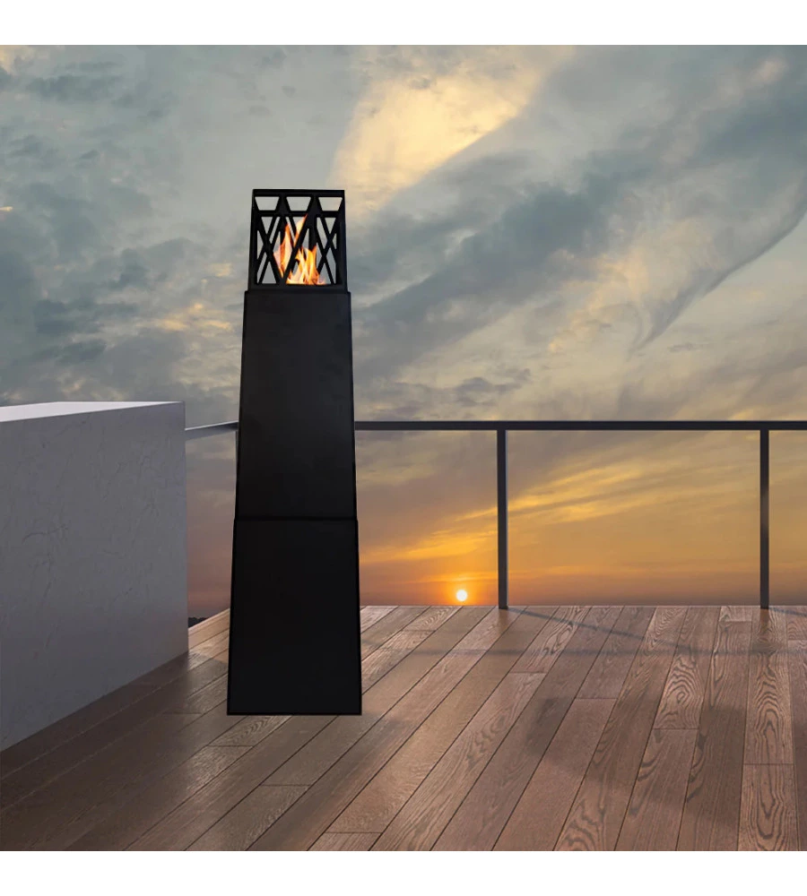 CAMINO BIOETANOLO DA TERRA PER ESTERNO DIVINA FIRE "VULCANO" IN ACCIAIO NERO 40X40X145 CM