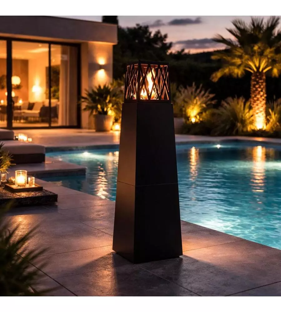 CAMINO BIOETANOLO DA TERRA PER ESTERNO DIVINA FIRE "VULCANO" IN ACCIAIO NERO 40X40X145 CM