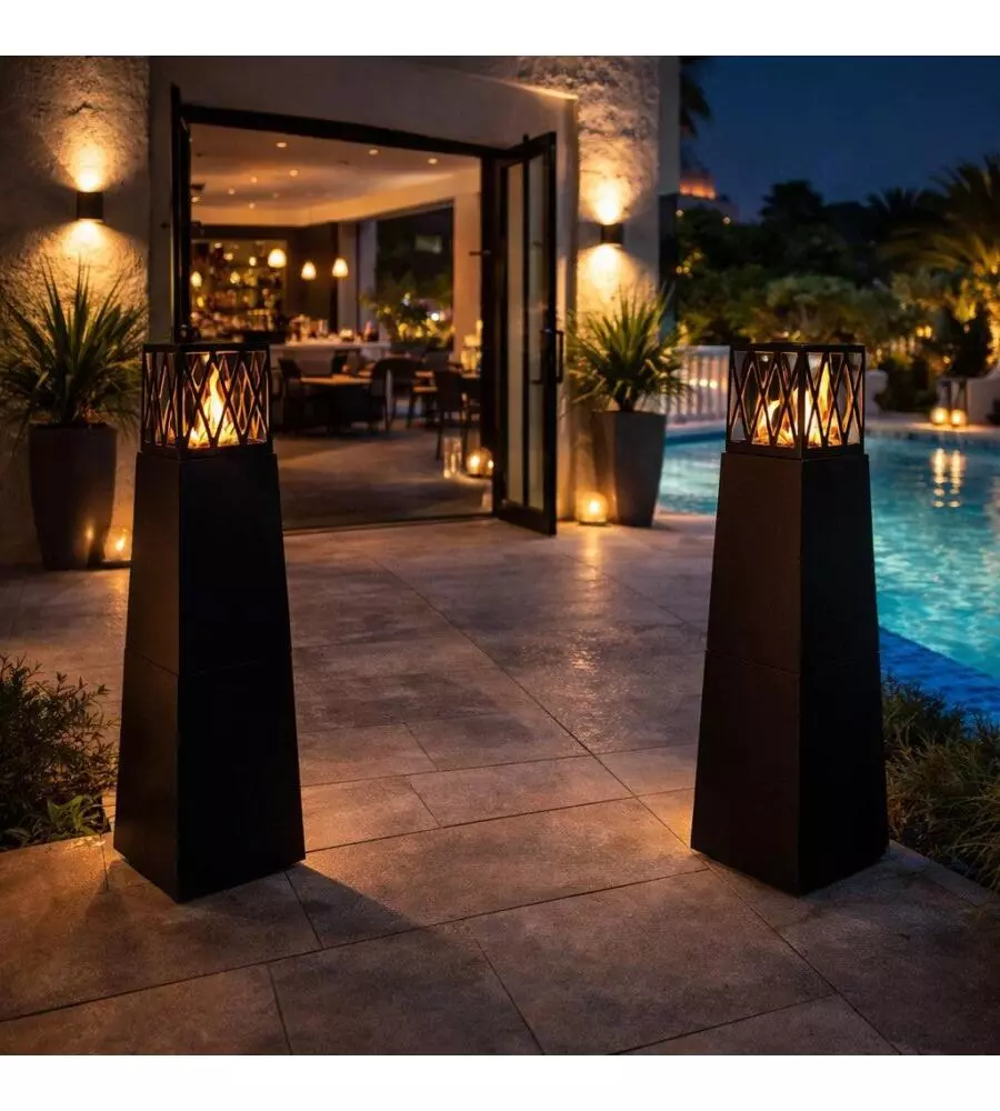 CAMINO BIOETANOLO DA TERRA PER ESTERNO DIVINA FIRE "VULCANO" IN ACCIAIO NERO 40X40X145 CM