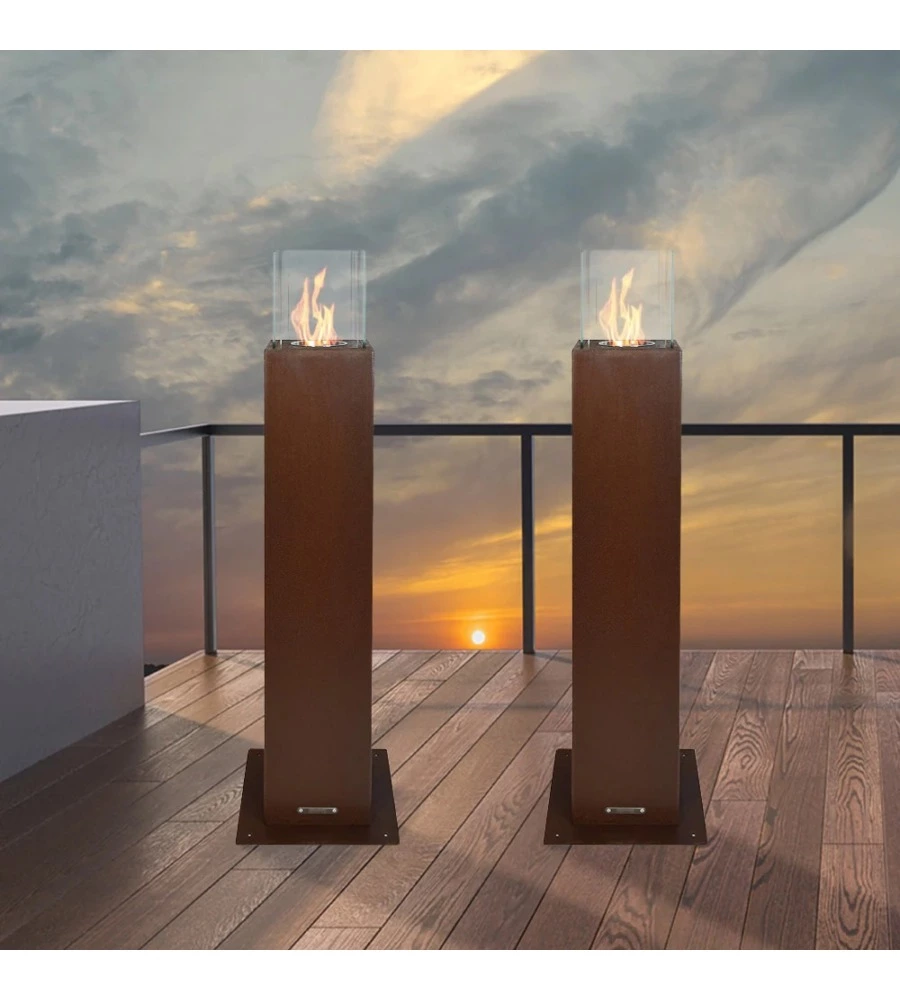 CAMINO BIOETANOLO DA TERRA PER ESTERNO DIVINA FIRE "CAPRI 110" IN ACCIAIO RUGGINE 30X30X128 CM