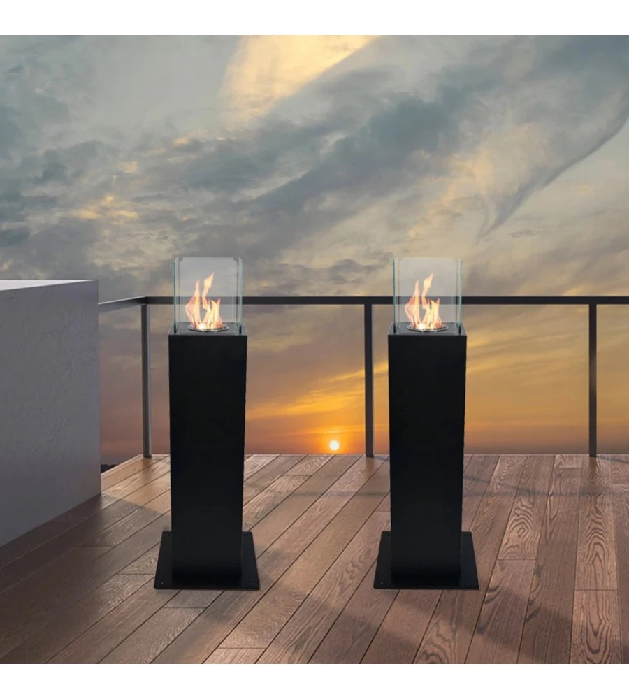 CAMINO BIOETANOLO DA TERRA PER ESTERNO DIVINA FIRE "CAPRI 70" IN ACCIAIO NERO 30X30X70 CM