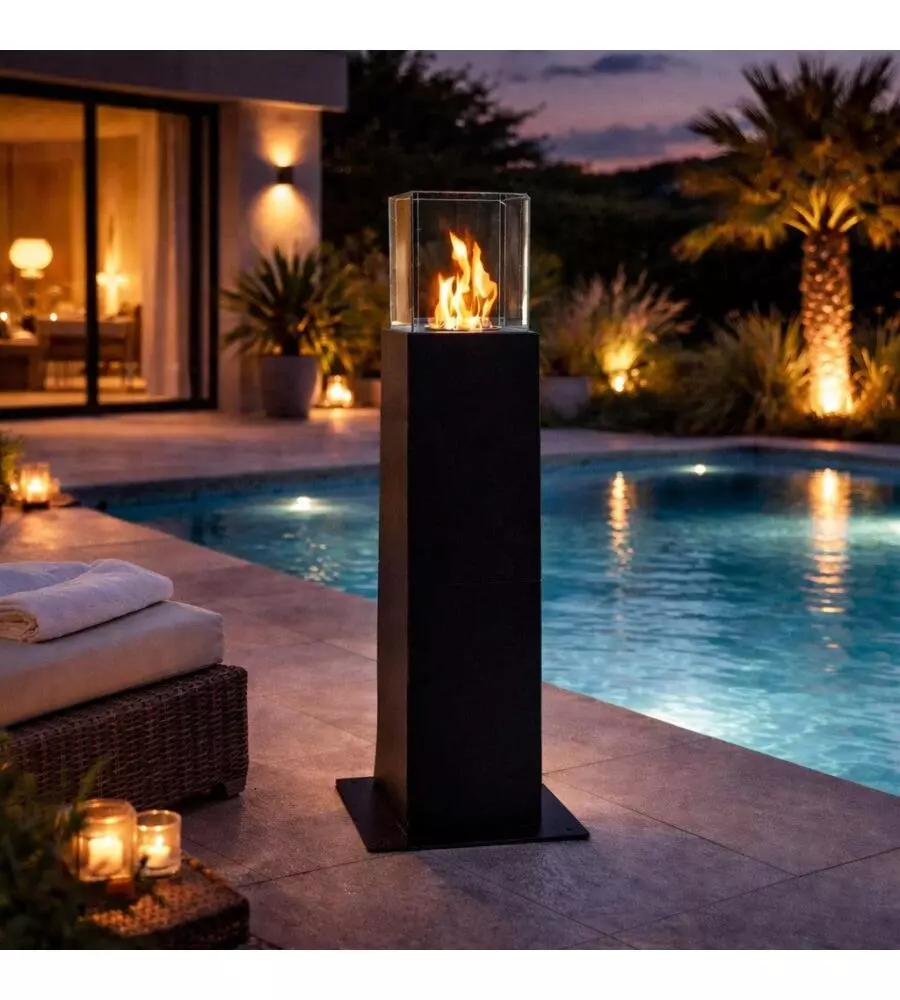 CAMINO BIOETANOLO DA TERRA PER ESTERNO DIVINA FIRE "CAPRI 70" IN ACCIAIO NERO 30X30X70 CM