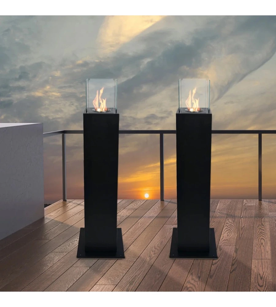 CAMINO BIOETANOLO DA TERRA PER ESTERNO DIVINA FIRE "CAPRI 110" IN ACCIAIO NERO 30X30X110 CM