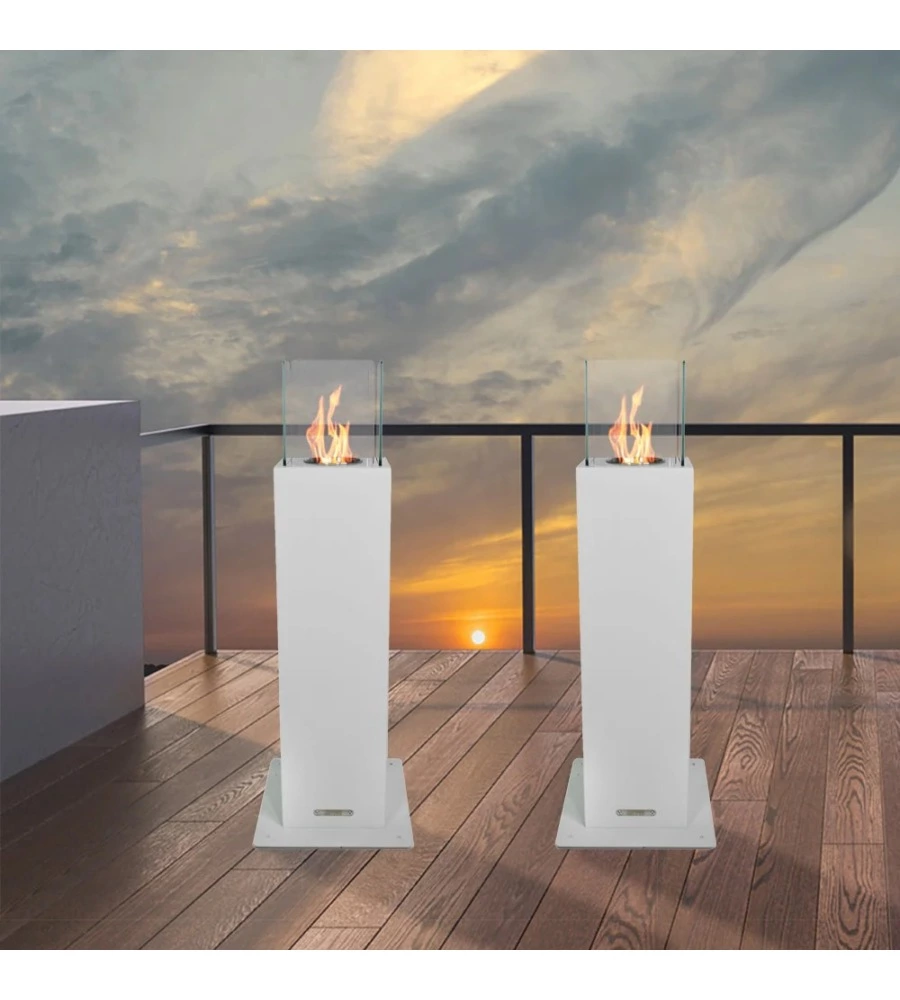 CAMINO BIOETANOLO DA TERRA PER ESTERNO DIVINA FIRE "CAPRI 70" IN ACCIAIO BIANCO 30X30X70 CM