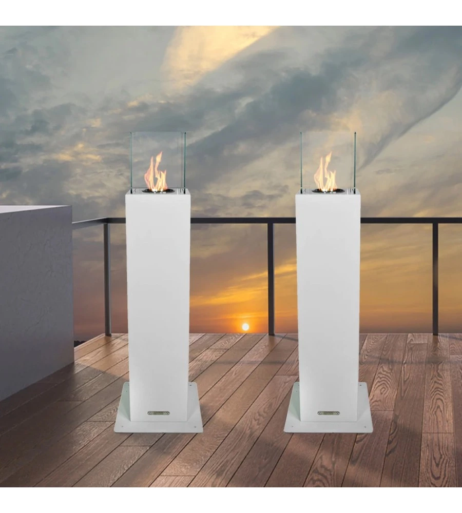 CAMINO BIOETANOLO DA TERRA PER ESTERNO DIVINA FIRE "CAPRI 110" IN ACCIAIO BIANCO 30X30X110 CM
