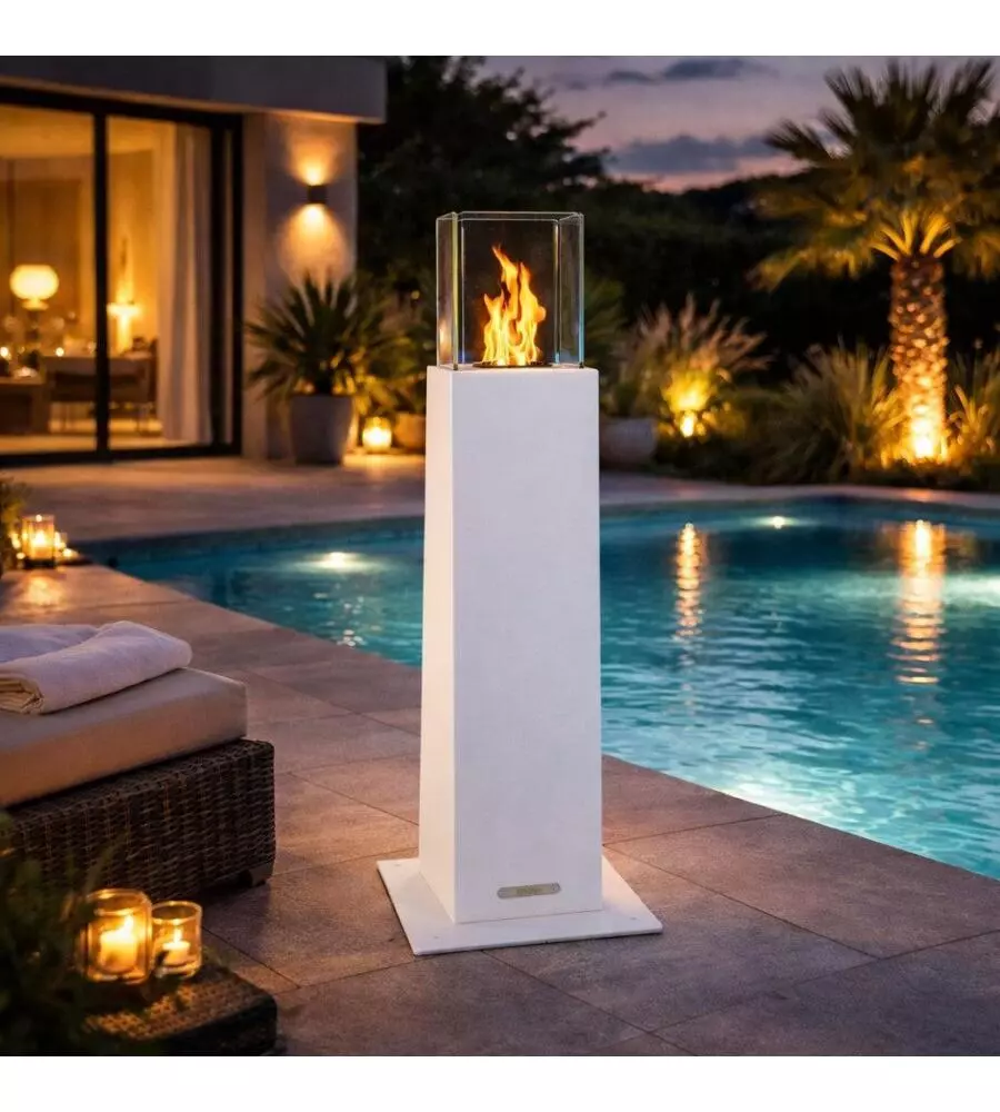 CAMINO BIOETANOLO DA TERRA PER ESTERNO DIVINA FIRE "CAPRI 110" IN ACCIAIO BIANCO 30X30X110 CM