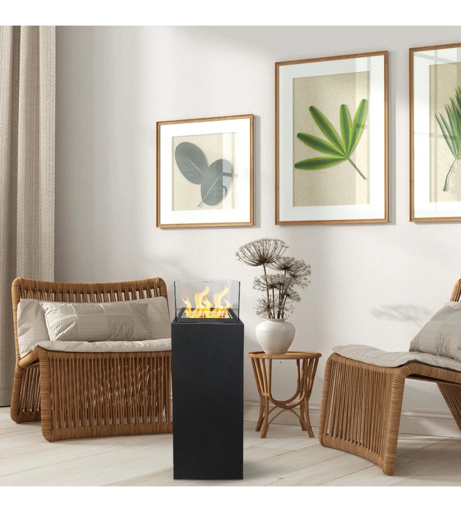 CAMINO BIOETANOLO DA TERRA PER INTERNO ESTERNO DIVINA FIRE "ISCHIA" IN ACCIAIO NERO 40X40X115 CM