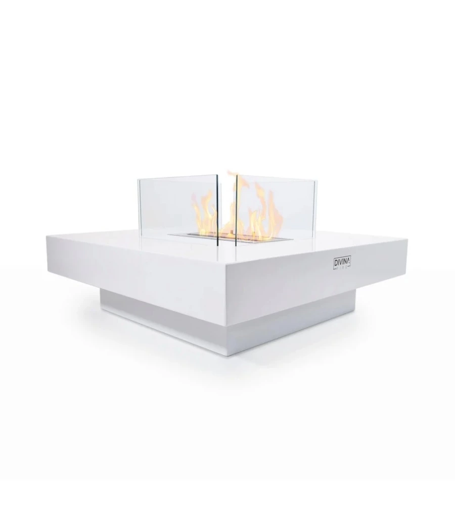 CAMINO BIOETANOLO DA TERRA PER INTERNO ESTERNO DIVINA FIRE "PANAREA" IN ACCIAIO BIANCO 70X70X35 CM