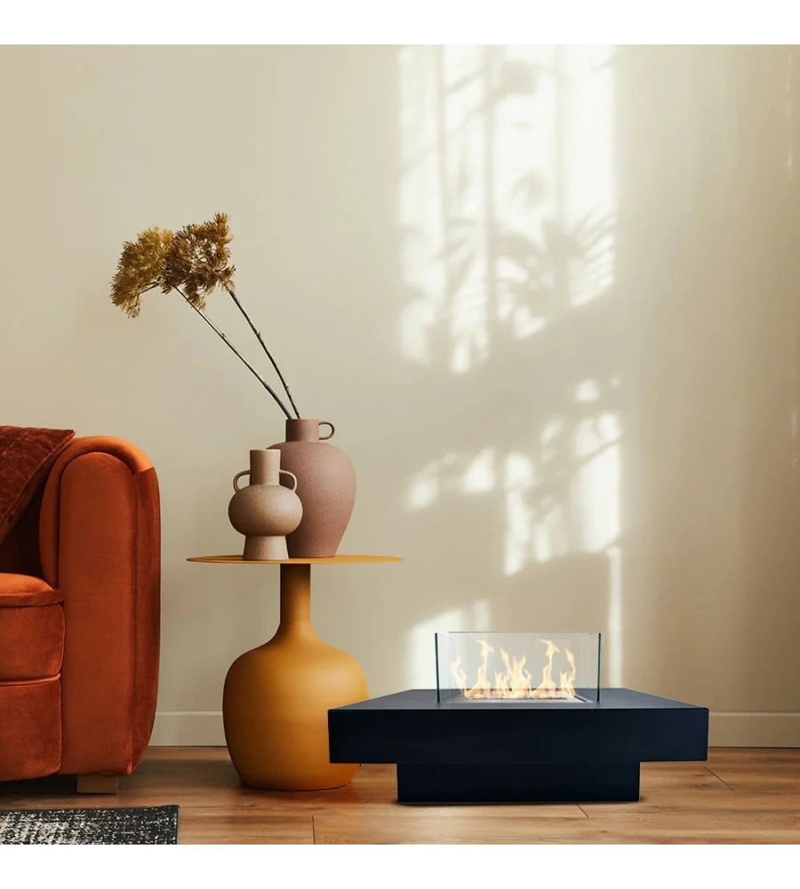 CAMINO BIOETANOLO DA TERRA PER INTERNO ESTERNO DIVINA FIRE "PANAREA" IN ACCIAIO NERO 70X70X35 CM