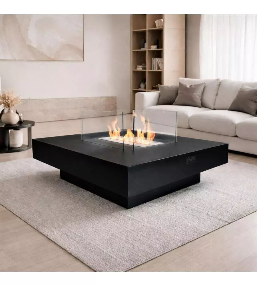 CAMINO BIOETANOLO DA TERRA PER INTERNO ESTERNO DIVINA FIRE "PANAREA" IN ACCIAIO NERO 70X70X35 CM