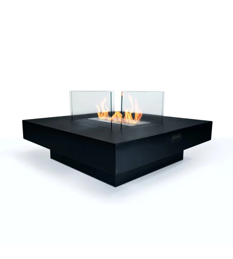 CAMINO BIOETANOLO DA TERRA PER INTERNO ESTERNO DIVINA FIRE "PANAREA" IN ACCIAIO NERO 70X70X35 CM