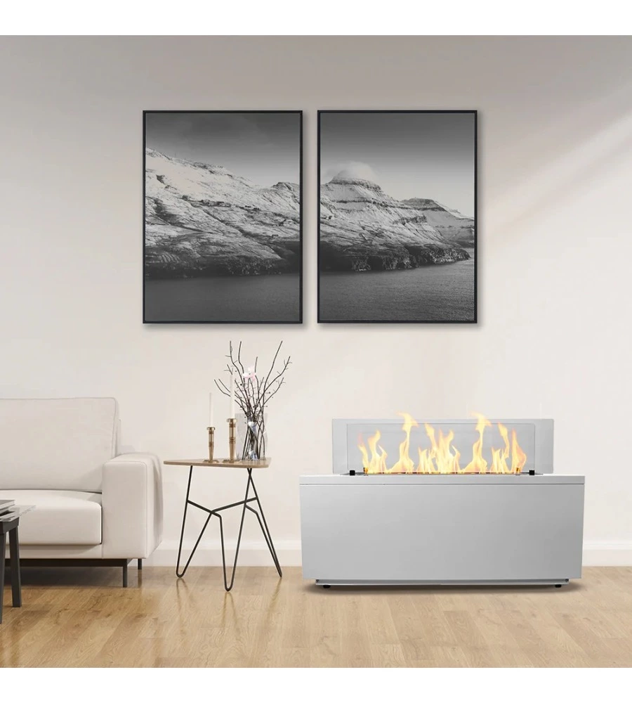 CAMINO BIOETANOLO DA TERRA PER INTERNO ESTERNO DIVINA FIRE "CARAVAGGIO" IN ACCIAIO BIANCO 100X40X40 CM