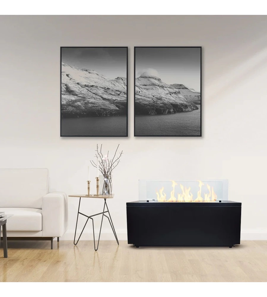 CAMINO BIOETANOLO DA TERRA PER INTERNO ESTERNO DIVINA FIRE "CARAVAGGIO" IN ACCIAIO NERO 100X40X40 CM