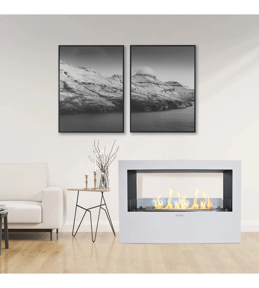 CAMINO BIOETANOLO DA TERRA PER INTERNO ESTERNO DIVINA FIRE "GIOTTO S" IN ACCIAIO BIANCO 100X30X70 CM