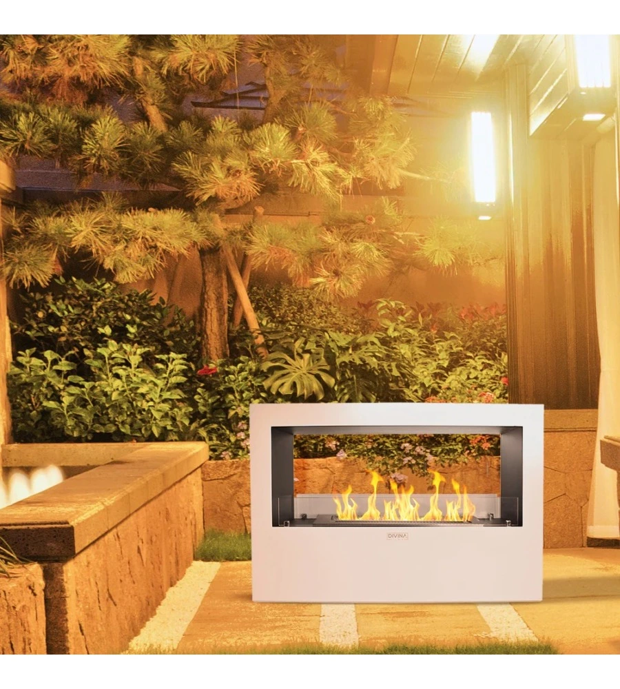 CAMINO BIOETANOLO DA TERRA PER INTERNO ESTERNO DIVINA FIRE "GIOTTO S" IN ACCIAIO BIANCO 100X30X70 CM