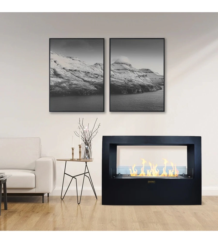 CAMINO BIOETANOLO DA TERRA PER INTERNO ESTERNO DIVINA FIRE "GIOTTO S" IN ACCIAIO NERO 100X30X70 CM