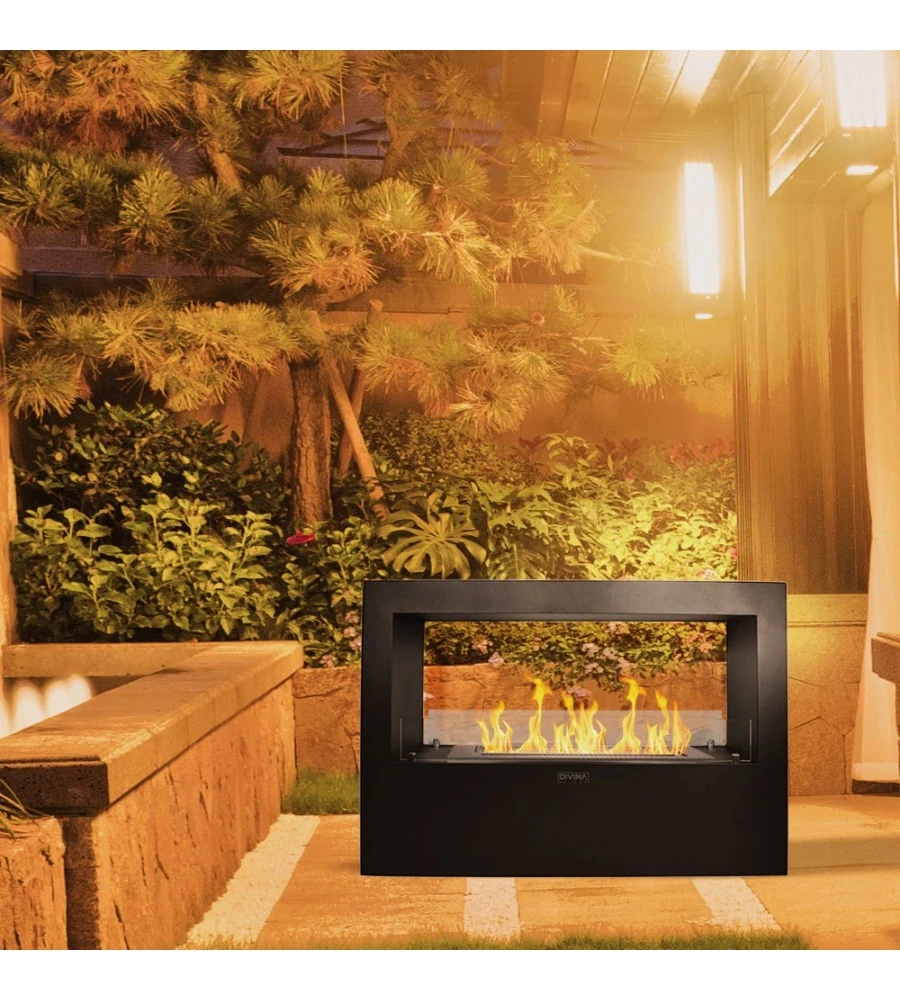 CAMINO BIOETANOLO DA TERRA PER INTERNO ESTERNO DIVINA FIRE "GIOTTO S" IN ACCIAIO NERO 100X30X70 CM