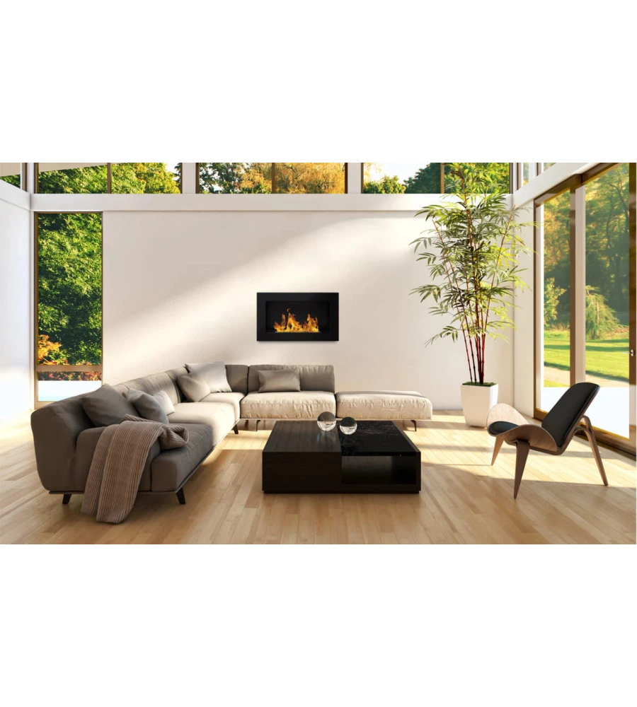 CAMINO BIOETANOLO DA PARETE DIVINA FIRE "PISA" IN ACCIAIO INOX NERO 65X12X40 CM