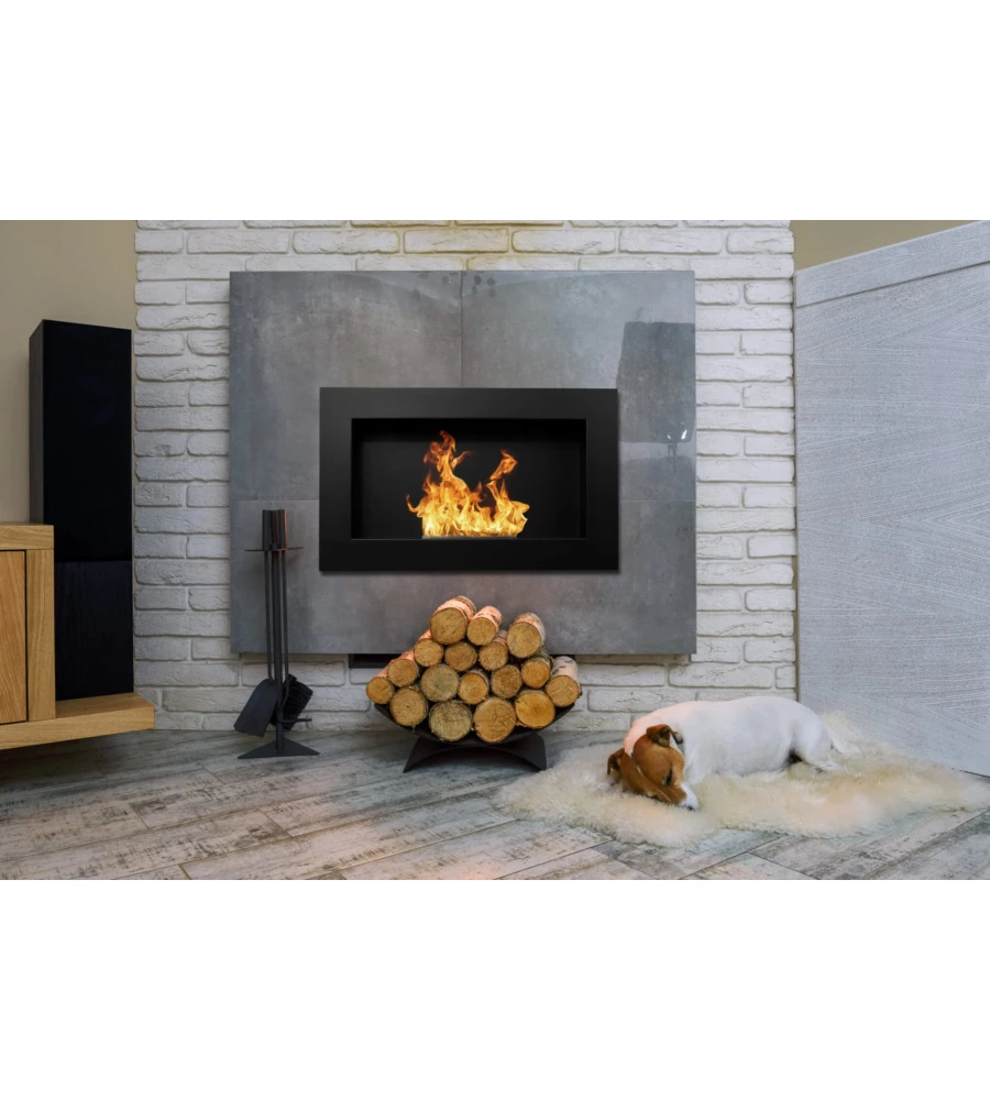 CAMINO BIOETANOLO DA PARETE DIVINA FIRE "PISA" IN ACCIAIO INOX NERO 65X12X40 CM