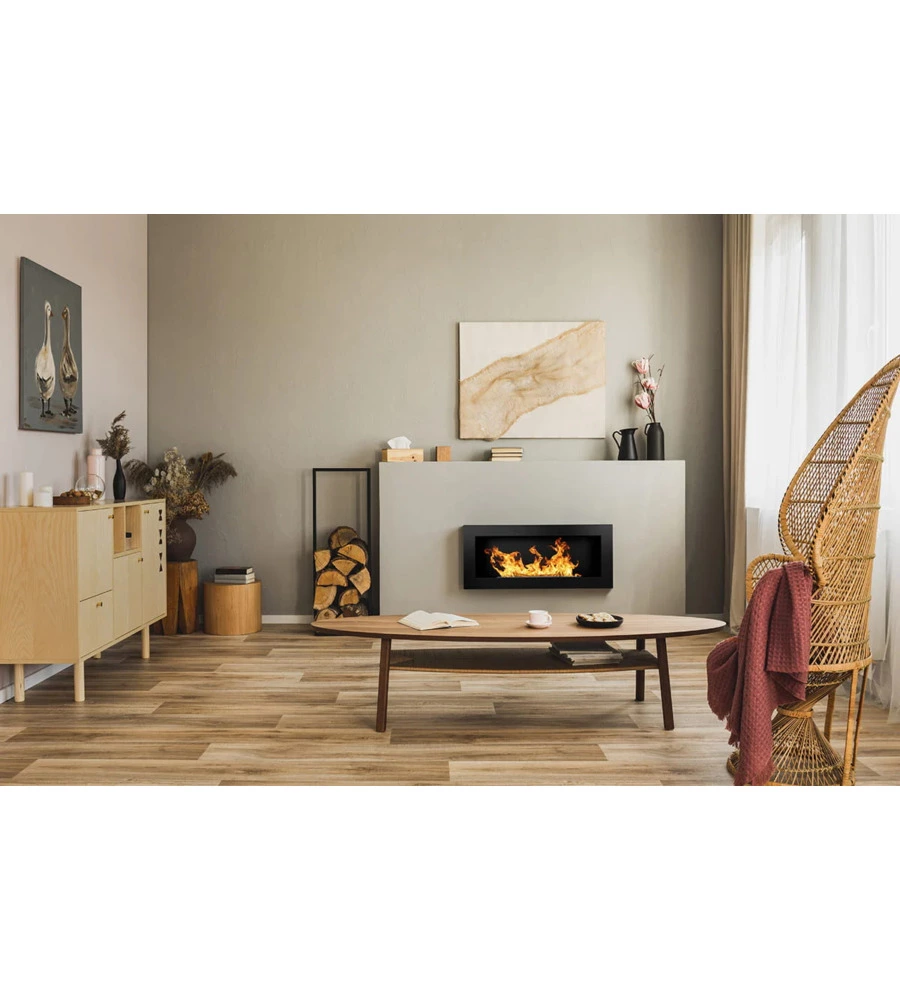 CAMINO BIOETANOLO DA PARETE DIVINA FIRE "LUCCA" IN ACCIAIO NERO 90X12X40 CM