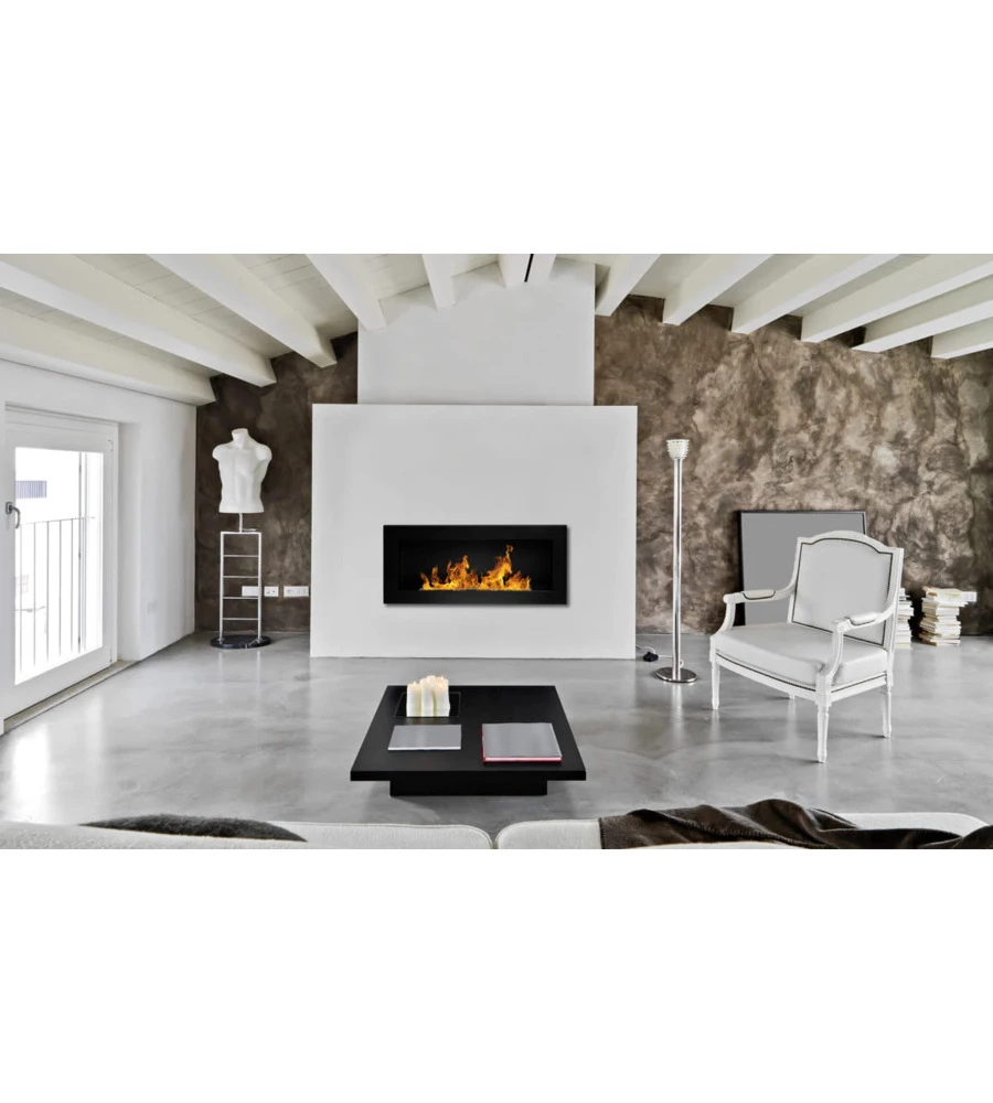 CAMINO BIOETANOLO DA PARETE DIVINA FIRE "LUCCA" IN ACCIAIO NERO 90X12X40 CM