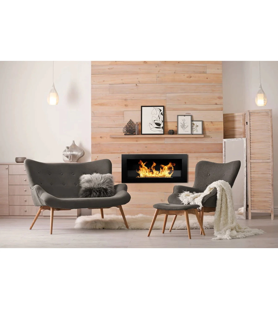 CAMINO BIOETANOLO DA PARETE DIVINA FIRE "LIVORNO" IN ACCIAIO NERO 90X40 CM