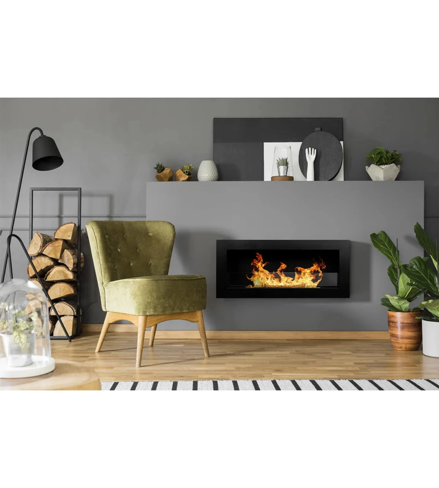 CAMINO BIOETANOLO DA PARETE DIVINA FIRE "LIVORNO" IN ACCIAIO NERO 90X40 CM