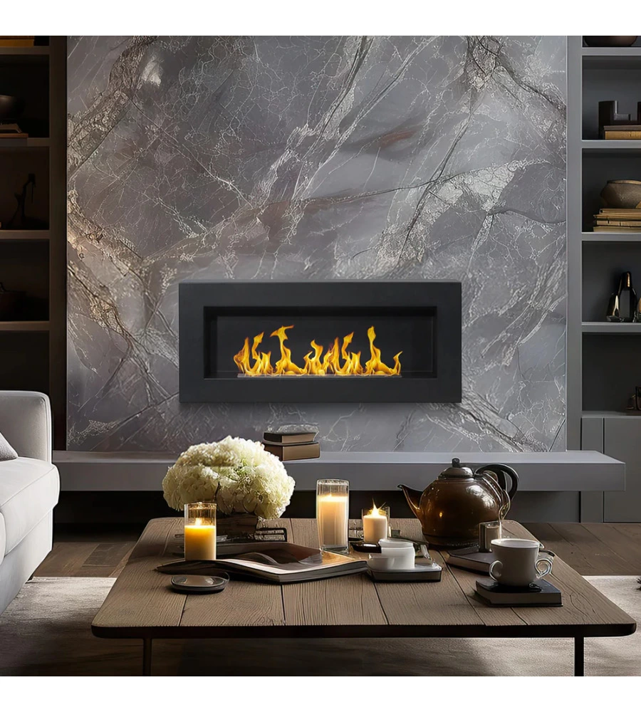 CAMINO BIOETANOLO DA PARETE DIVINA FIRE "SIENA" IN ACCIAIO NERO 90X12X40 CM