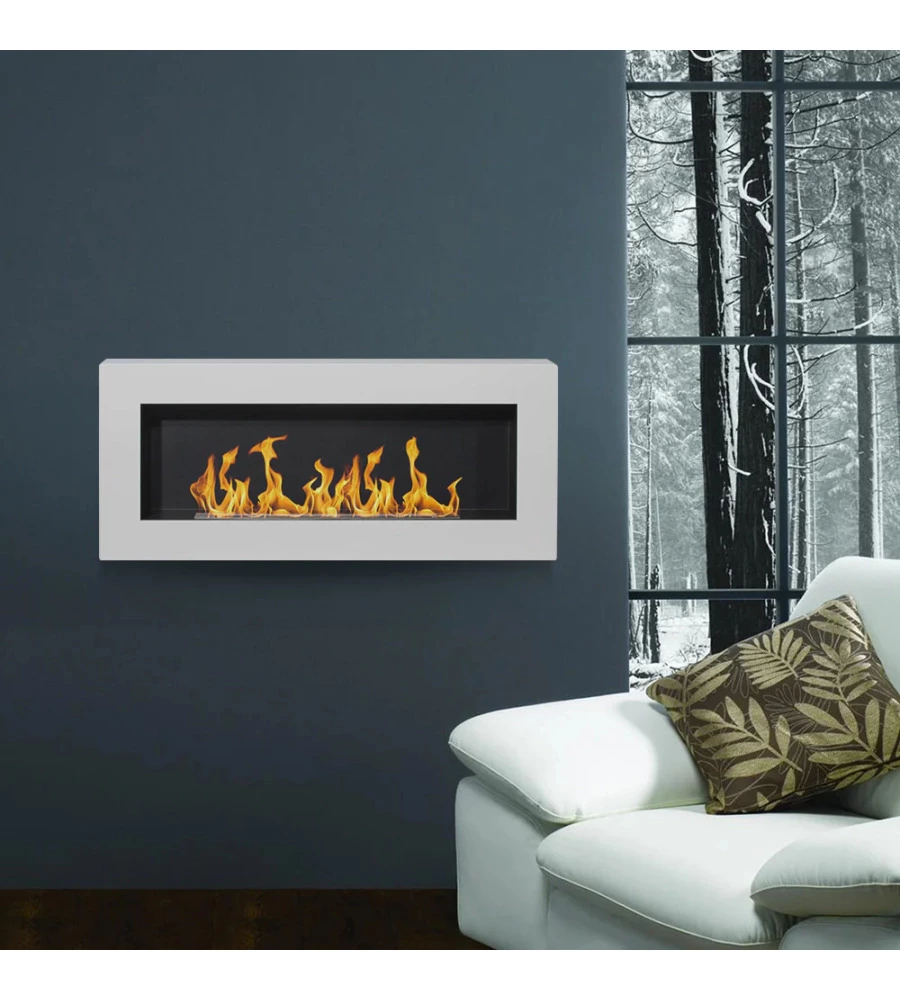 CAMINO BIOETANOLO DA PARETE DIVINA FIRE "SIENA" IN ACCIAIO BIANCO 90X40 CM