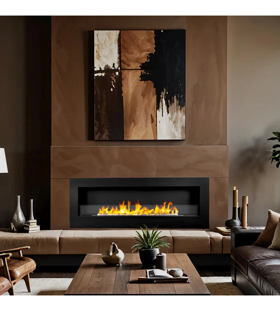 CAMINO BIOETANOLO DA PARETE DIVINA FIRE "SIENA 120" IN ACCIAIO NERO 120X40 CM