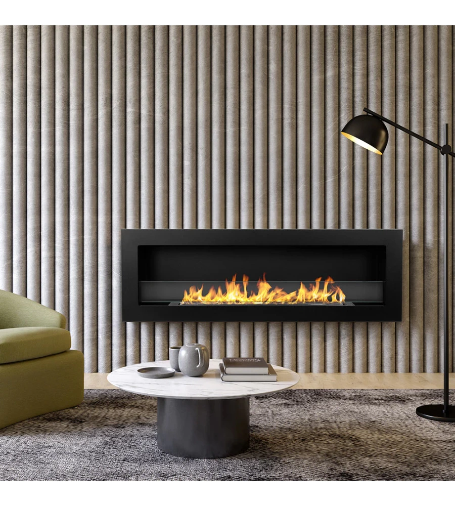 CAMINO BIOETANOLO DA INCASSO DIVINA FIRE "LIVORNO 120" IN ACCIAIO NERO 120X40 CM