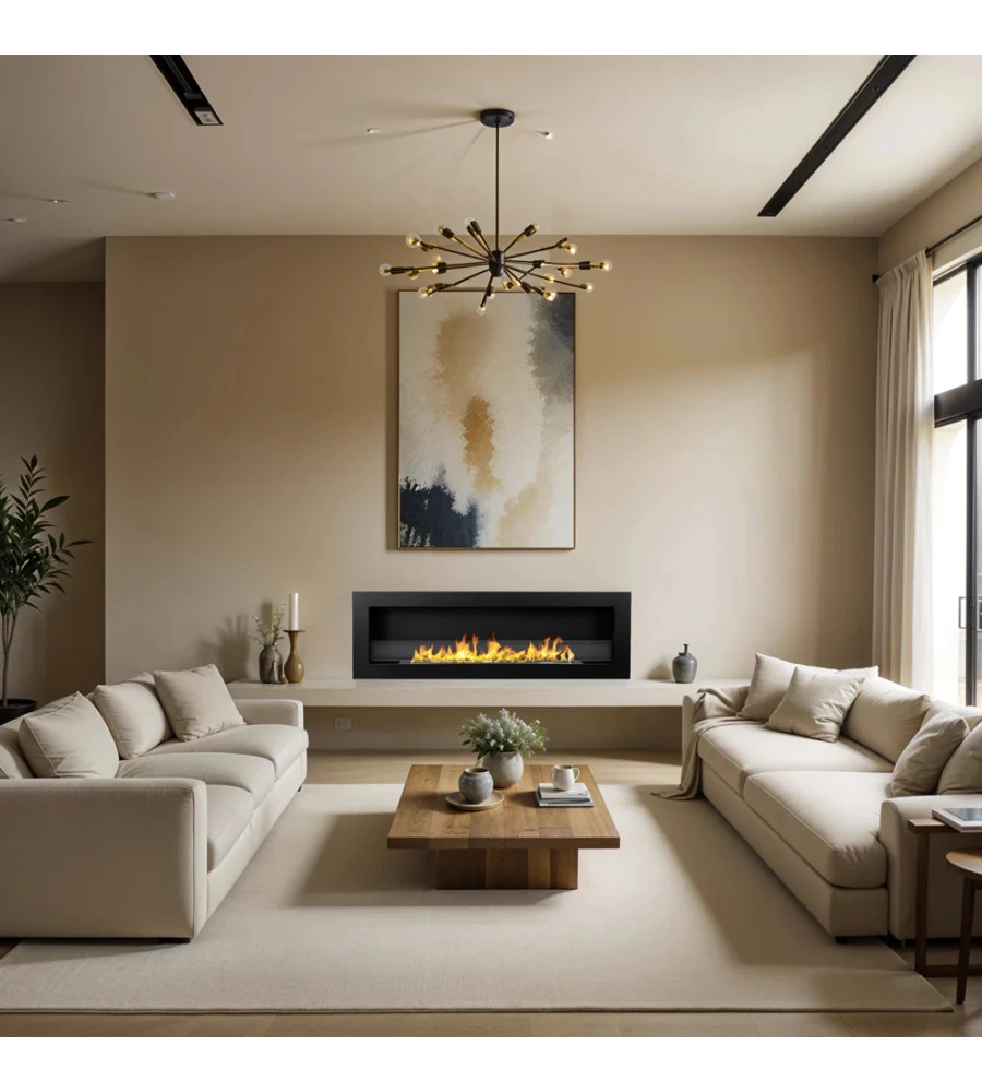 CAMINO BIOETANOLO DA INCASSO DIVINA FIRE "LIVORNO 120" IN ACCIAIO NERO 120X40 CM