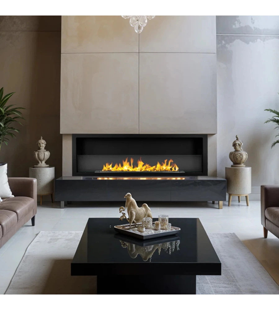 CAMINO BIOETANOLO DA INCASSO DIVINA FIRE "FURORE 120" IN ACCIAIO NERO 120X40 CM