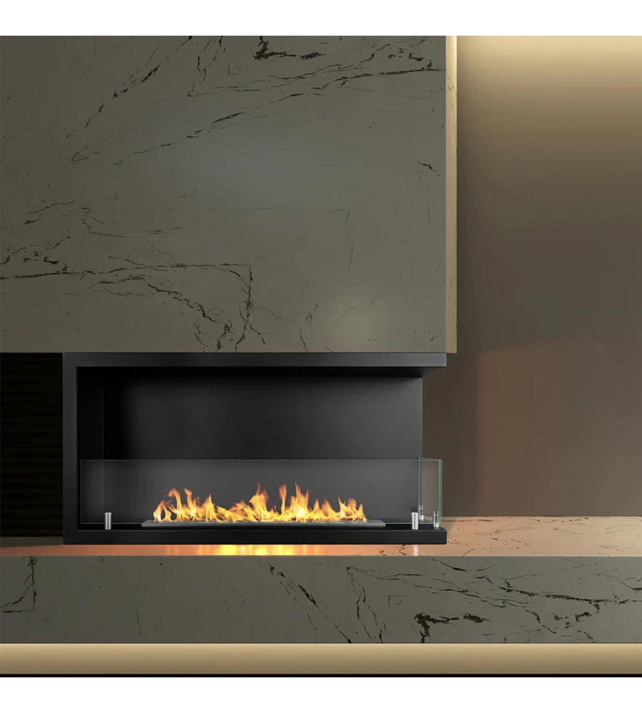 CAMINO BIOETANOLO DA INCASSO DIVINA FIRE "SUTRI 90" APERTURA LATERALE DESTRA IN ACCIAIO NERO 90X45 CM
