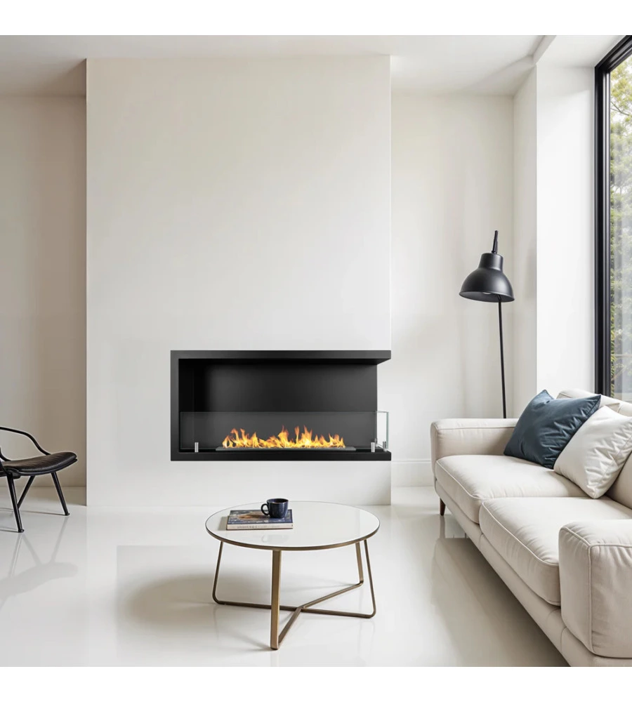 CAMINO BIOETANOLO DA INCASSO DIVINA FIRE "SUTRI 90" APERTURA LATERALE DESTRA IN ACCIAIO NERO 90X45 CM