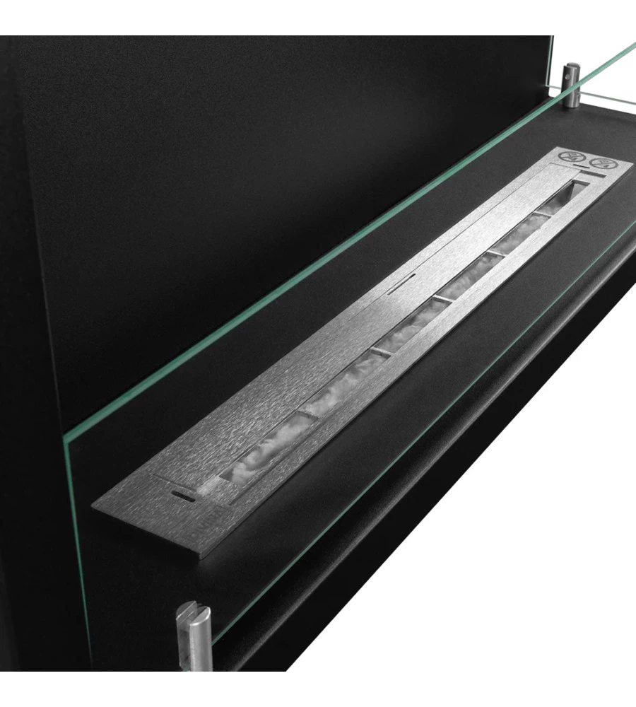 CAMINO BIOETANOLO DA INCASSO DIVINA FIRE "SUTRI 90" APERTURA LATERALE DESTRA IN ACCIAIO NERO 90X45 CM