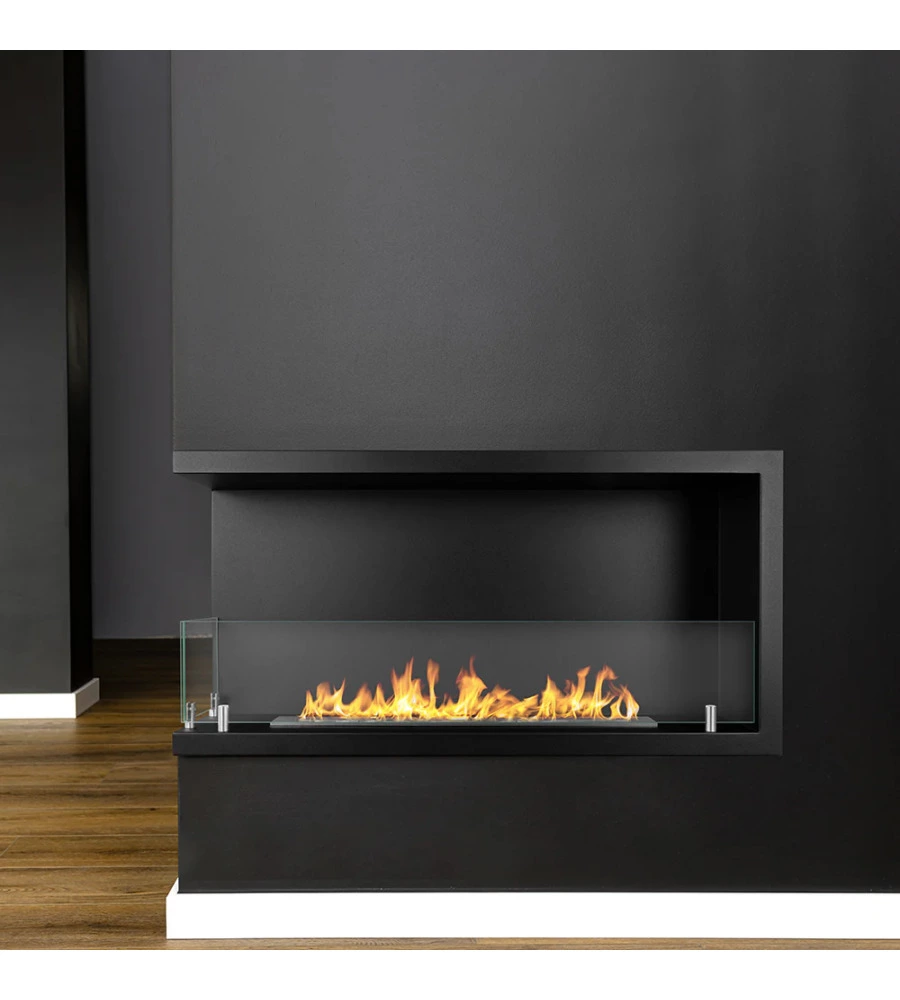 CAMINO BIOETANOLO DA INCASSO DIVINA FIRE "SUTRI 90" APERTURA LATERALE SINISTRA IN ACCIAIO NERO 90X45 CM