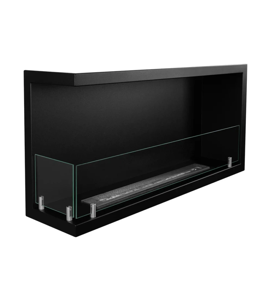 CAMINO BIOETANOLO DA INCASSO DIVINA FIRE "SUTRI 90" APERTURA LATERALE SINISTRA IN ACCIAIO NERO 90X45 CM