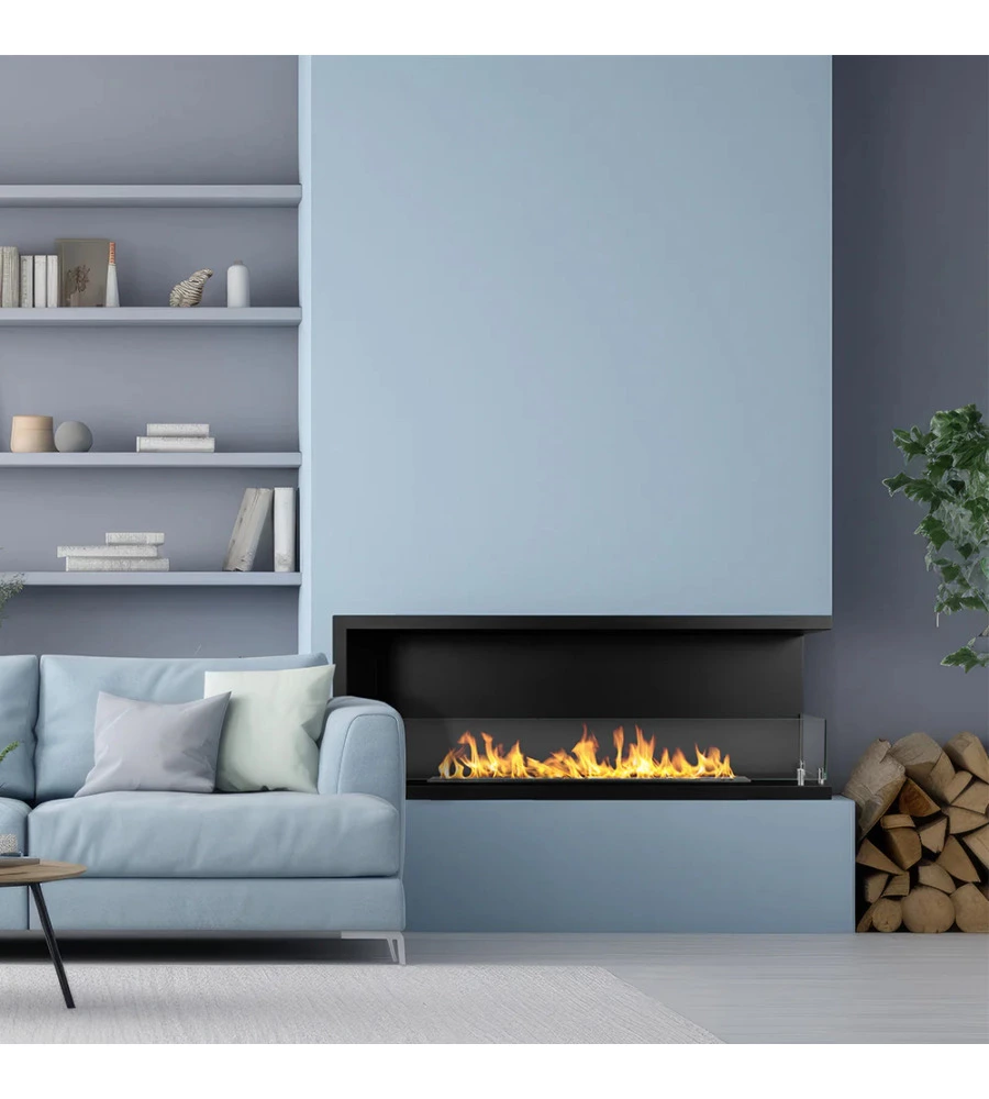 CAMINO BIOETANOLO DA INCASSO DIVINA FIRE "SUTRI 120" APERTURA LATERALE DESTRA IN ACCIAIO NERO 120X45 CM