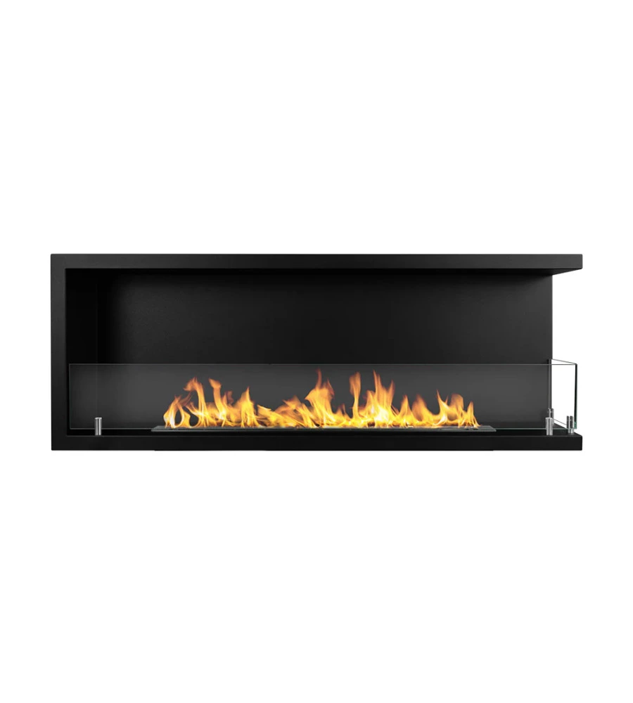CAMINO BIOETANOLO DA INCASSO DIVINA FIRE "SUTRI 120" APERTURA LATERALE DESTRA IN ACCIAIO NERO 120X45 CM