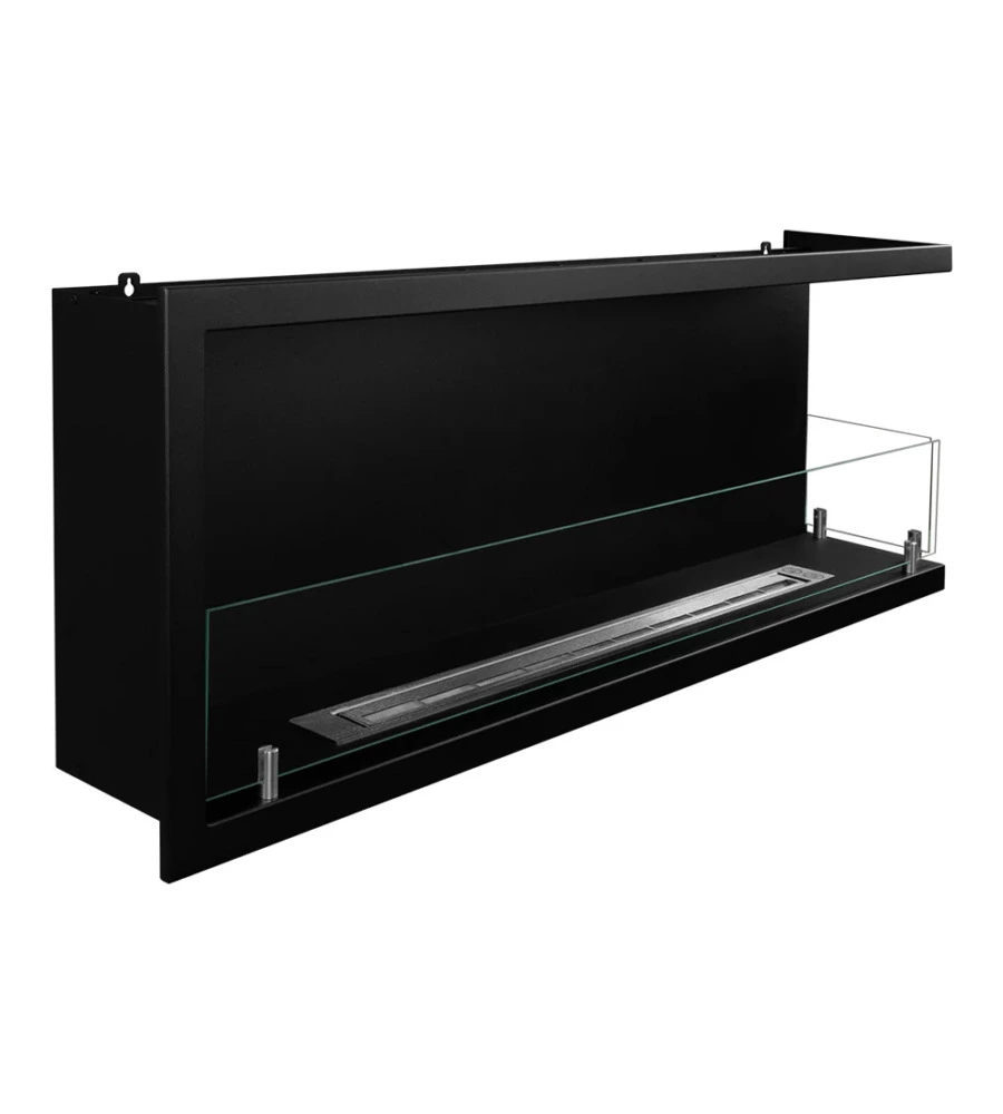 CAMINO BIOETANOLO DA INCASSO DIVINA FIRE "SUTRI 120" APERTURA LATERALE DESTRA IN ACCIAIO NERO 120X45 CM