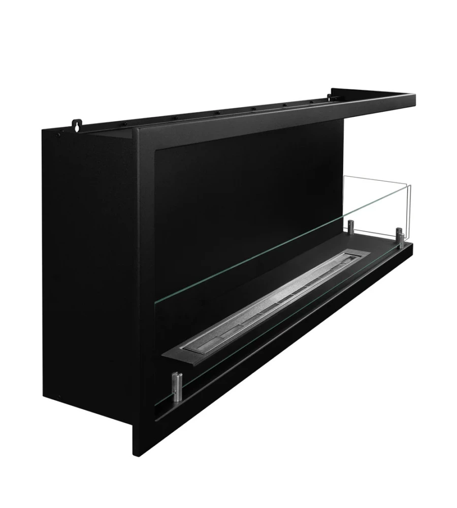CAMINO BIOETANOLO DA INCASSO DIVINA FIRE "SUTRI 120" APERTURA LATERALE DESTRA IN ACCIAIO NERO 120X45 CM
