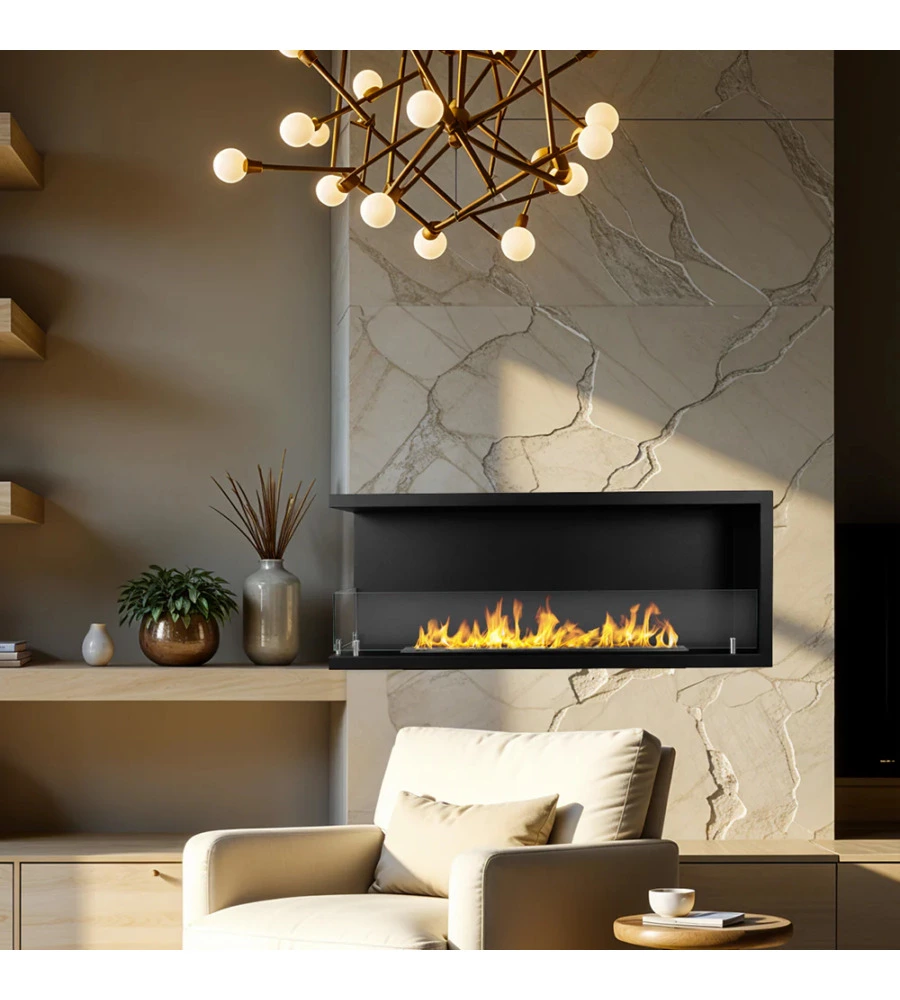 CAMINO BIOETANOLO DA INCASSO DIVINA FIRE "SUTRI 120" IN ACCIAIO NERO 120X45 CM