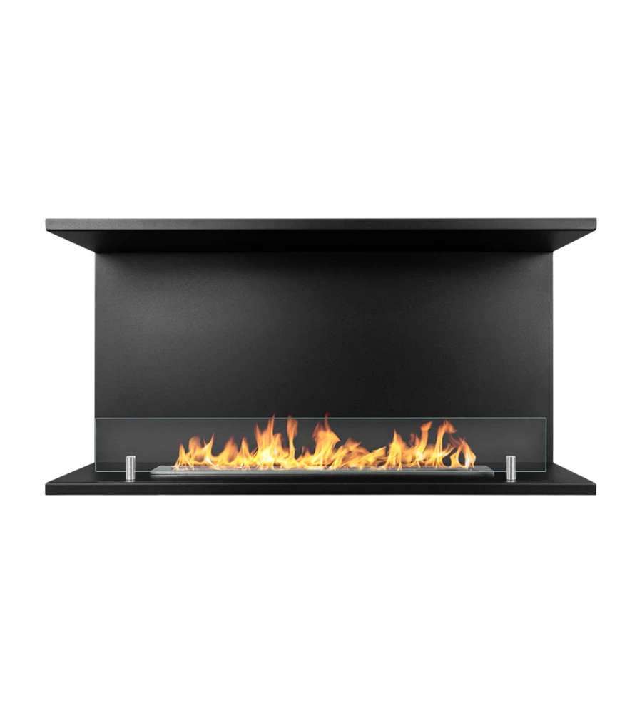 CAMINO BIOETANOLO DA INCASSO AD ANGOLO DIVINA FIRE "TREVI 90" IN ACCIAIO NERO 90X45 CM