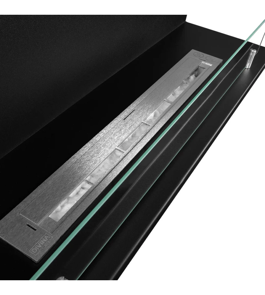 CAMINO BIOETANOLO DA INCASSO AD ANGOLO DIVINA FIRE "TREVI 90" IN ACCIAIO NERO 90X45 CM