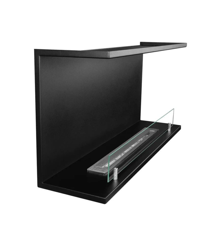 CAMINO BIOETANOLO DA INCASSO AD ANGOLO DIVINA FIRE "TREVI 90" IN ACCIAIO NERO 90X45 CM